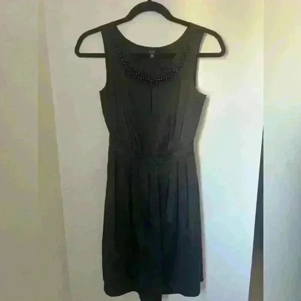 Jacob Black Dress Knee Length with Neck Beads Design